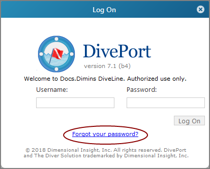 DivePort Log On dialog box. 