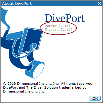 DivePort and DiveLine version numbers.