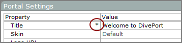 Portal Settings showing an asterisk to indicate that the Title value was changed from the default.