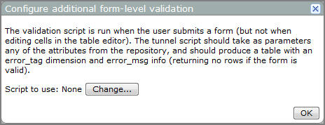 Image showing the configure additional form level validation dialog box. 