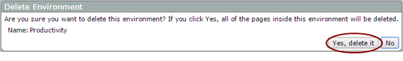 Delete environment confirmation box. 