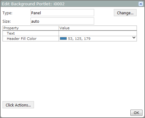 Edit background panel portlet dialog box, showing default option values. 