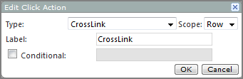 Am example of an Edit Click Actions, CrossLink dialog box.