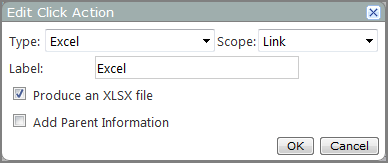 An example of the edit click action, excel dialog box.