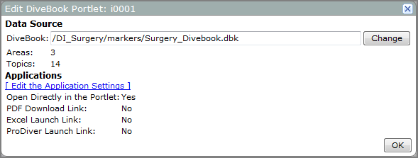 Edit DiveBook Portlet data source dialog box.