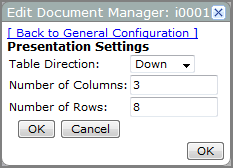 Edit Document Manager, Presentation Settings dialog box, showing the default settings.
