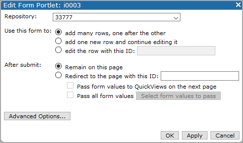Edit Form Portlet dialog box.