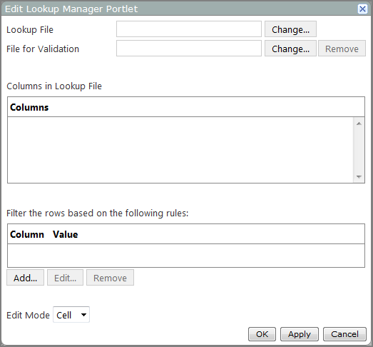 A blank edit lookup manager portlet dialog box.