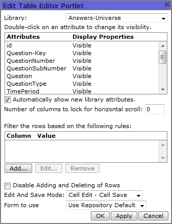 An example of the edit table editor portlet dialog box.