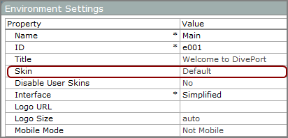 Environment settings dialog box.