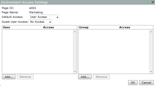 Environment access settings dialog box.