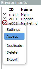 Enviromnents list and context menu.