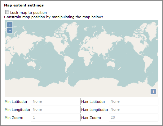 Edit map portlet, map extent settings dialog box.