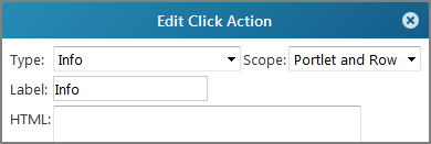Edit click action dialog box showing default settings.