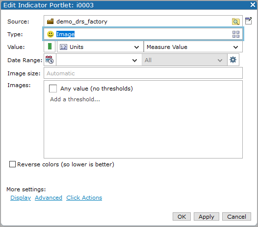 Edit indicator portlet, image type dialog box.