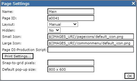 Example of a page settings dialog box.