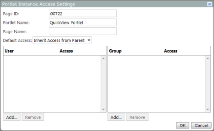 Portlet instance access settings dialog box.