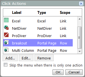Example of a click actions dialog box.