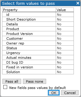 Select form values to pass dialog box