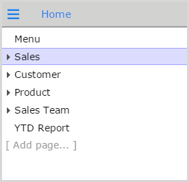 Open side bar of a DivePort page, with Menu, Sales, Customer, Product, Sales Team, and YTD Report pages. Sales is highlighted.