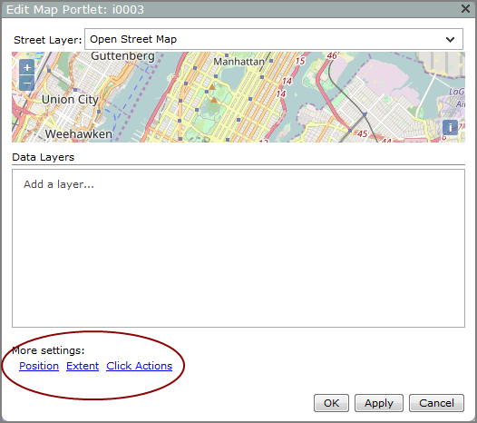 Street layer dialog box showing the location of more options.