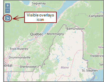Map portlet showing the location of the visible overlays icon.