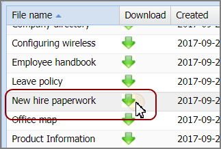 Clicking the download icon, to the right of a file.