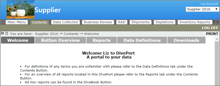A DivePort page using the classic interface.
