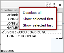 Quickview selection options.