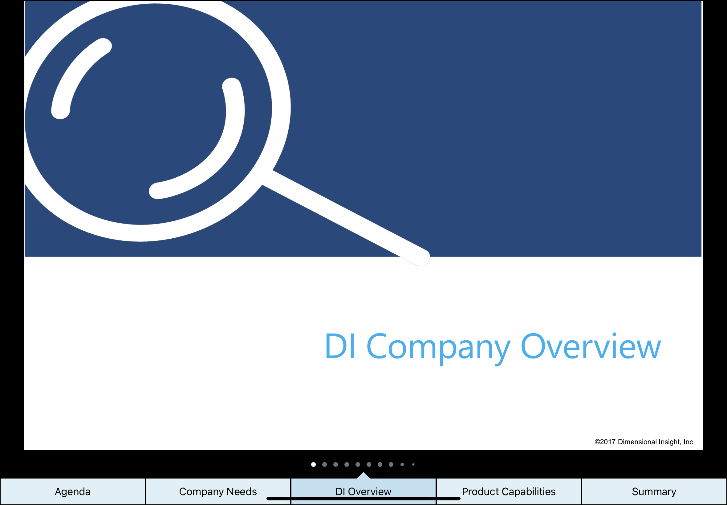 A view of a presentation with the regular DiveTab header and footer visible on DiveTab for the iPad.