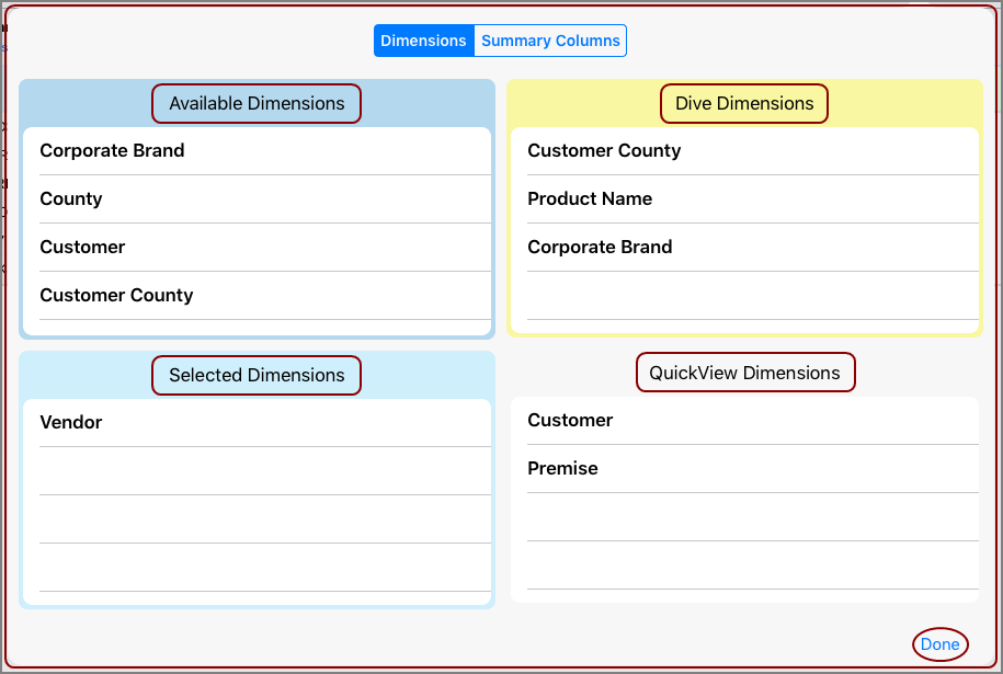 Example of the Edit Dimensions dialog box on the iPad.