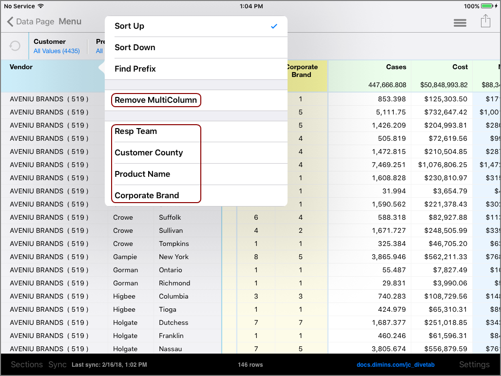 Example of content menus for Dimensions.