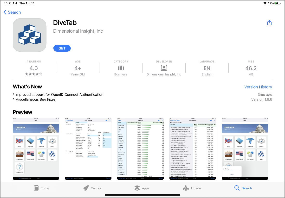 The information for DiveTab on the App Store.