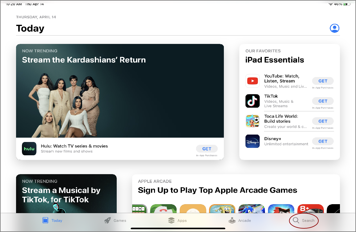 Screenshot of the App Store application on the iPad.