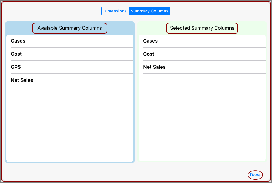 Example pf the Edit Dimensions dialog box on the iPad.