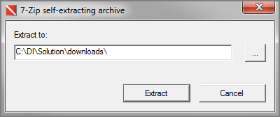 The self-extracting dialog asking for a location for the unzipped file.