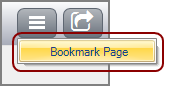 The Options Button selected, showing the Bookmark page option on the PC.