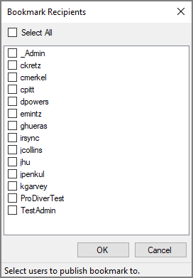 Choosing recipients of the published bookmark.