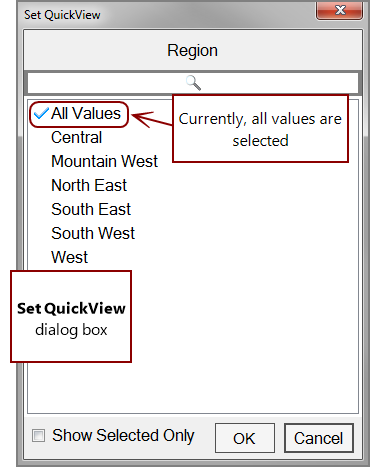 The menu used to select values to filter by.