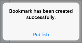 The confirmation message that appears after a bookmark is created successfully on the iPad.
