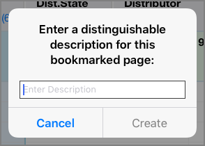 The description pop up dialog box used when creating a bookmark on the iPad.