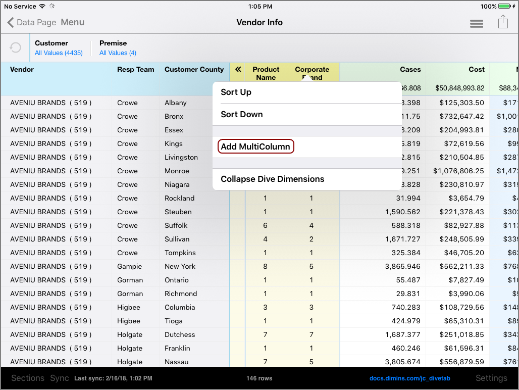 Example of content menu for Dive Dimensions.