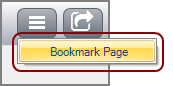 The Options Button selected, showing the Bookmark page option on the PC.