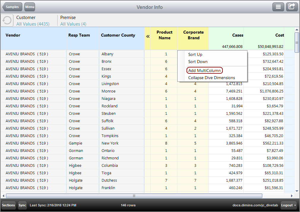 Example of content menu for Dive Dimensions.