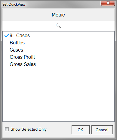 The Set QuickView dialog box for selecting values.