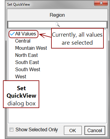 The menu used to select values to filter by.