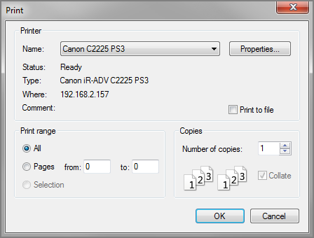 The Print options dialog box.