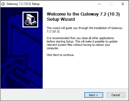 This is the Gateway Setup Wizard screen.