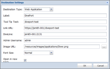 Example of the settings for a DivePort destination.