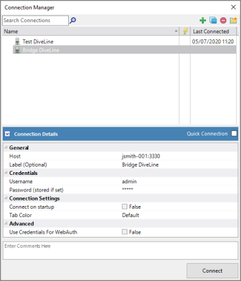 Example of a Bridge Diveline connection in Workbench.